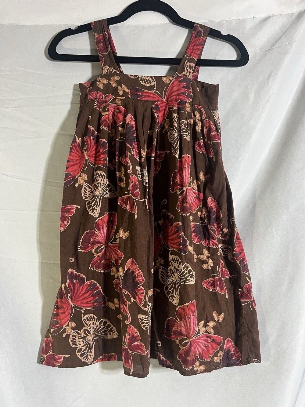 Gap Kids Girls Small 6-7 Brown Butterfly Dress Sleeveless Cotton Earthy Boho